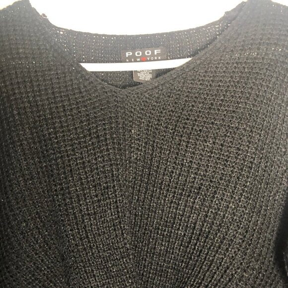 POOF New York V-Neck Tie Front Black Sweater Size M - Picture 3 of 12